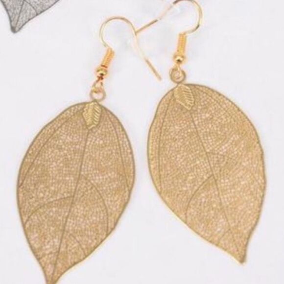 Gold and Silver Long Earrings Stainless Steel High Quality Laser Cut Leafs 🆕 - Picture 3 of 3